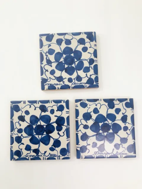 signed italian art tiles set of 3 blue and white 4 inch squares