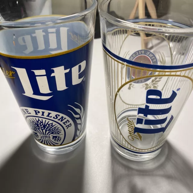 Miller Lite Fine Pilsner Beer Glass Drinkware 12oz Lot Of 2