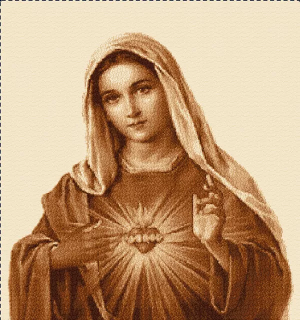 Madonna Immaculate Heart of Mary Cross Stitch Pattern + Photo - Advanced Level