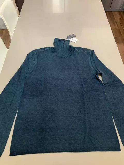$398 John Varvatos Collection Artisan Silk-Cashmere Turtleneck Sweater Blue M 3