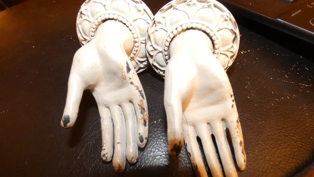 Vtg Antq Hand Wall Hook Cast Iron Purse Towel Coat Jewelry Hanger Knob Nouveau 4