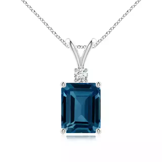 ANGARA 9x7mm Natural London Blue Topaz Pendant Necklace with Diamond in Silver