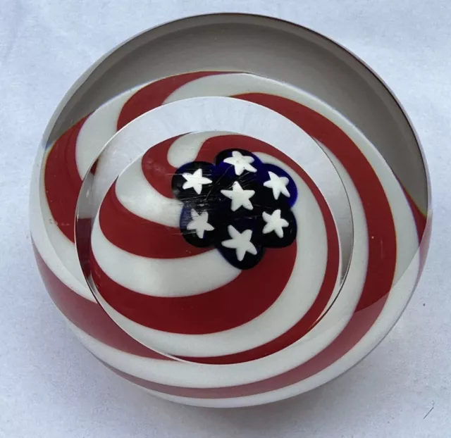 Large Vintage GES GLASS EYE STUDIO Art Glass Paperweight  Old Glory