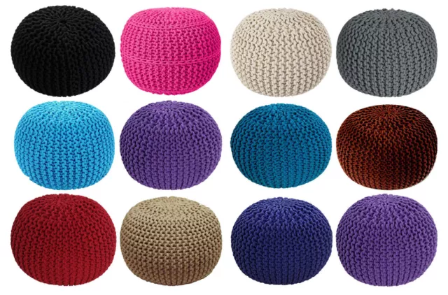 Handmade Chunky Knitted Round Pouffe Foot stool Ottoman 100% Cotton Multicolor 3