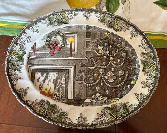 JOHNSON BROTHERS FRIENDLY VILLAGE CHRISTMAS SERVING PLATTER 15” Super Rare!