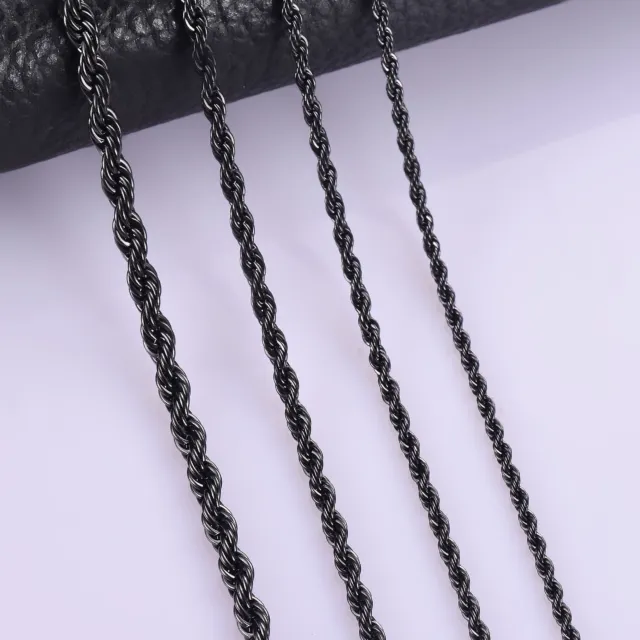 Collar de cadena de cuerda negra de acero inoxidable para hombres y mujeres