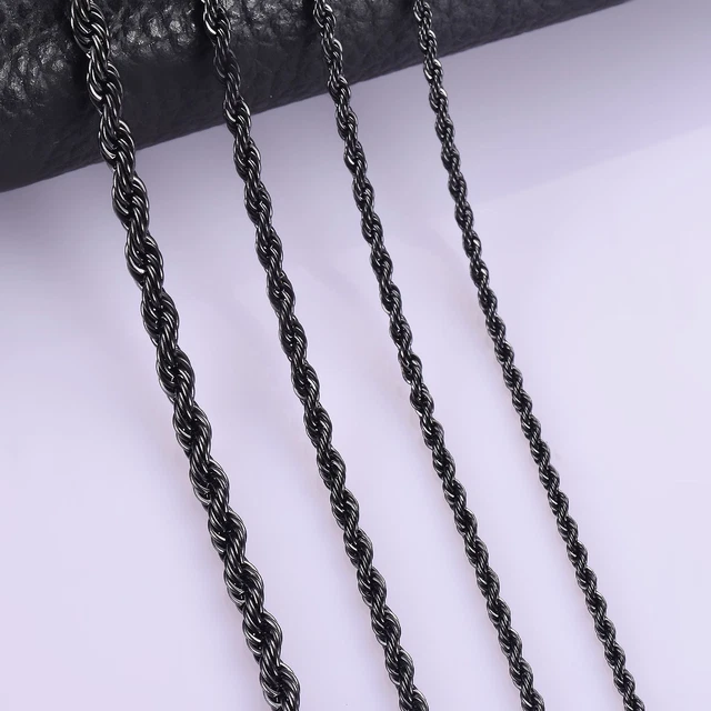 Collar de cadena de cuerda negra de acero inoxidable para hombres y mujeres