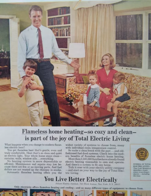 Electric Company Print Ad Original Rare Vtg 1960s Edison NY MCM Heat Couch Flowe