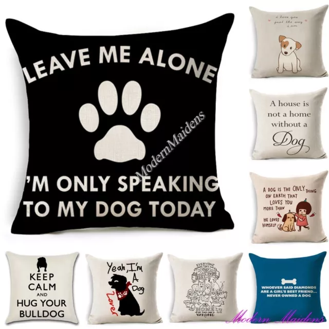 Linen Printed Dog Message Cushion Cover 450x450mm Select from 11 Designs!
