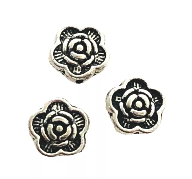 30 Tibetan Antiqued Silver 7x3.5mm Rose Flower Spacer Puffed Coin Beads