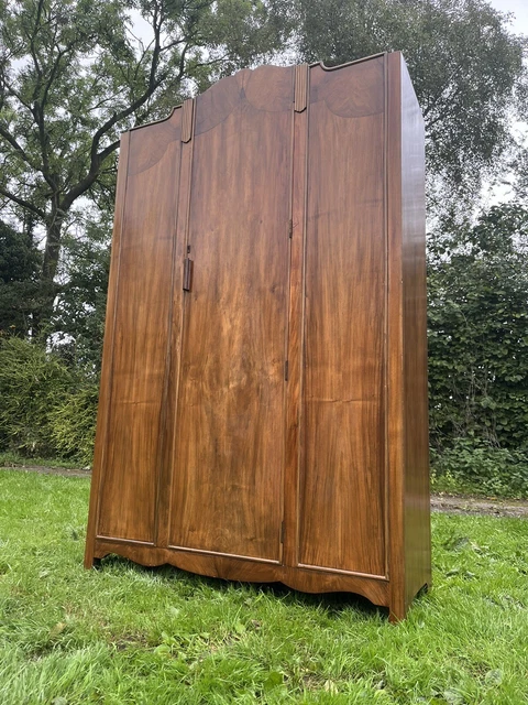 Antique Vintage Art Deco Walnut Double Wardrobe Mirrored Bedroom Boudoir Ornate