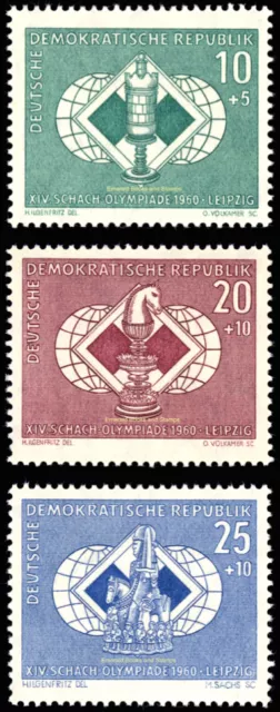 EBS East Germany DDR 1960 - Chess Olympics, Leipzig - Michel 786-788 - MNH**