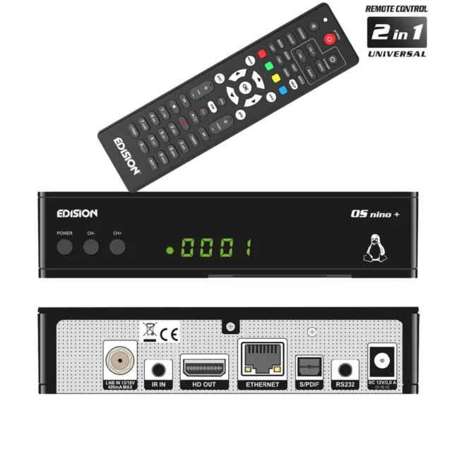 Sat Receiver OS NINO+ Edision Full HD Linux E2  H.265/HEVC 1x DVB-S2, LAN, Linux