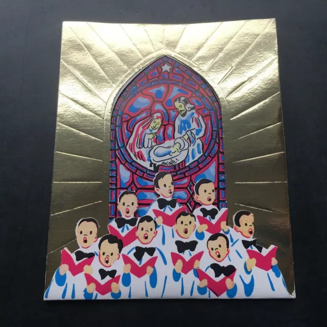 Gold Foiled Diecut Choir Boys Christmas Greeting Card Unmarked (Used)