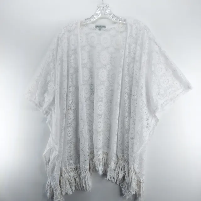 charlotte russe women's cardigan size L white semi sheer crochet duster