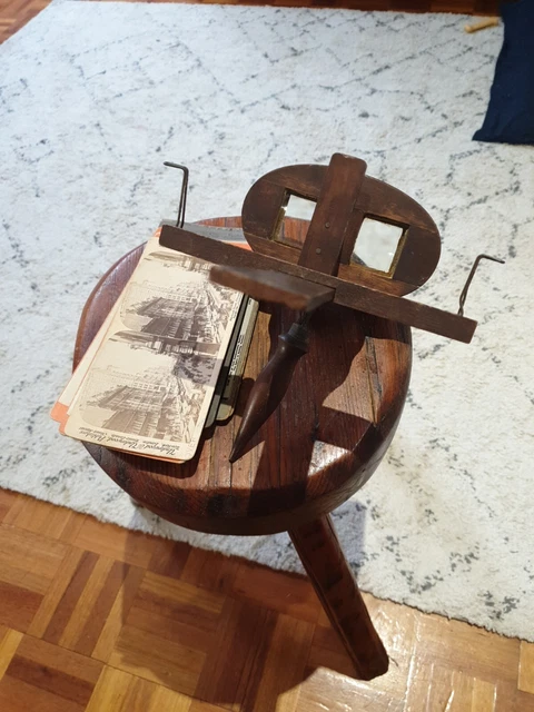 Antique Stereoscopic Viewer & Slides, Statue Of Liberty, Big Ben, Chicago