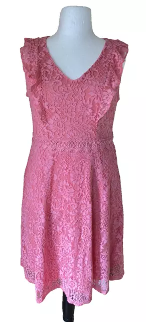 Dorothy Perkins Pink Lace Overlay Sleeveless V Neck Occasion Dress Size 16.