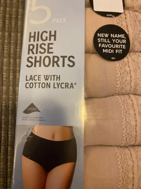 M&S COLLECTION 5pk Cotton Lycra® & Lace High Rise Shorts Size 22