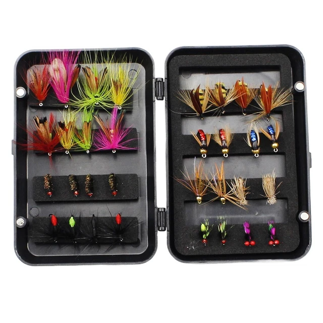 Collezione di mosche da pesca a mosca trota 32-112 pezzi mosche stelle filanti a ninfa bagnate asciutte assortimento di mosche con scatola da mosca k di esche da pesca a mosca  18