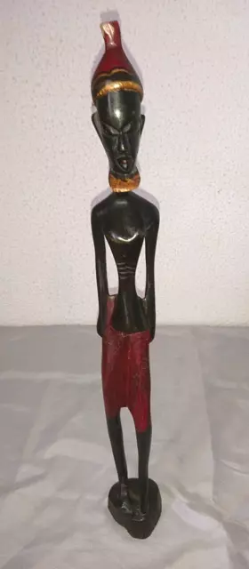 ANCIENNE TRES BELLE STATUETTE ART AFRICAIN HOMME MASSAI en BOIS PEINT