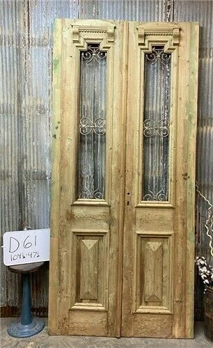 Antique French Double Doors (47.5x104.5) Wood Iron Doors, European Doors D61