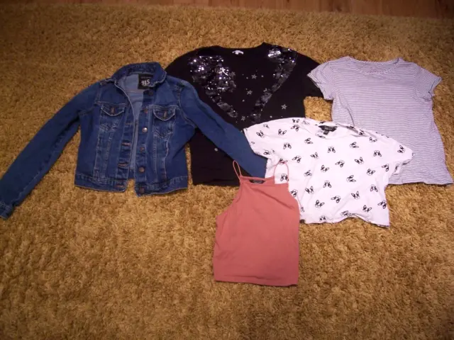 Girls clothes bundle denim jacket jumper tee shirts lot age 12 new look next