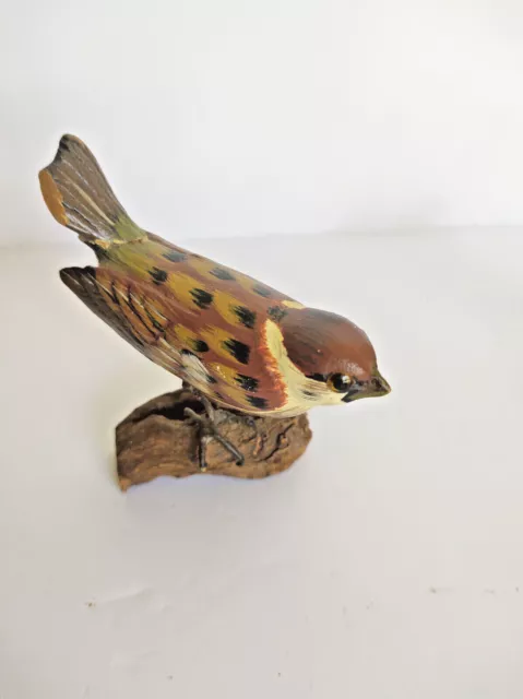 Hand Carved & Painted Wooden Bird Figurine White Throated Swallow
