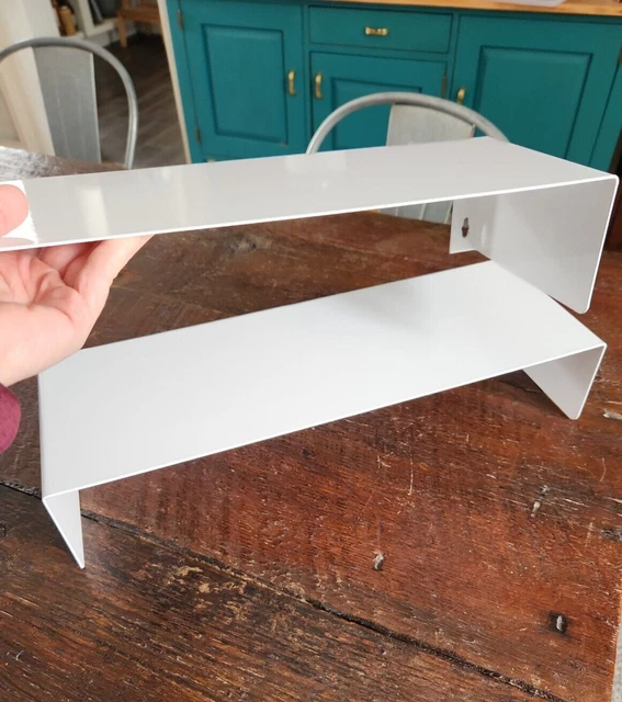Pair of 2 Metal Floating Shelves 17" x 6" White Wall Hung Bathroom Kitchen