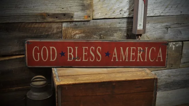 God Bless America Wood Sign - Rustic Hand Made Vintage Wooden Sign