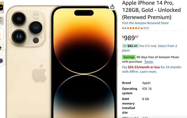 iPhone - Iphone 14 pro 128 GB ゴールド Refurbished iPhone 14 Pro Max 128GB - Gold (SIM-Free