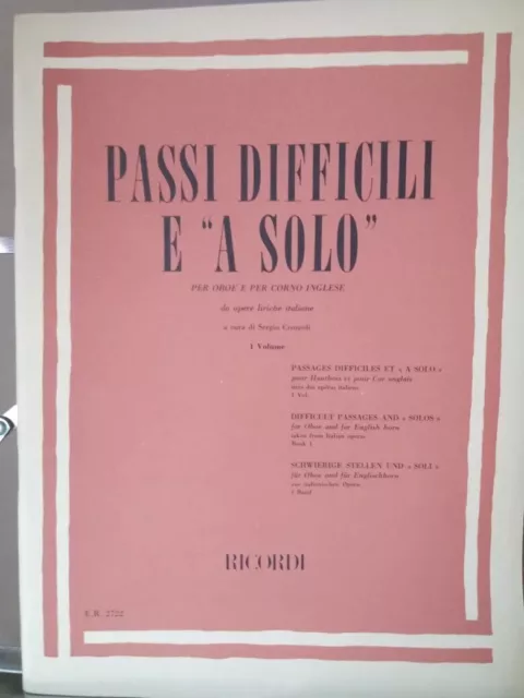 PASSI DIFFICILI - per oboe e corno inglese I Volume. Spartito musicale nuovo