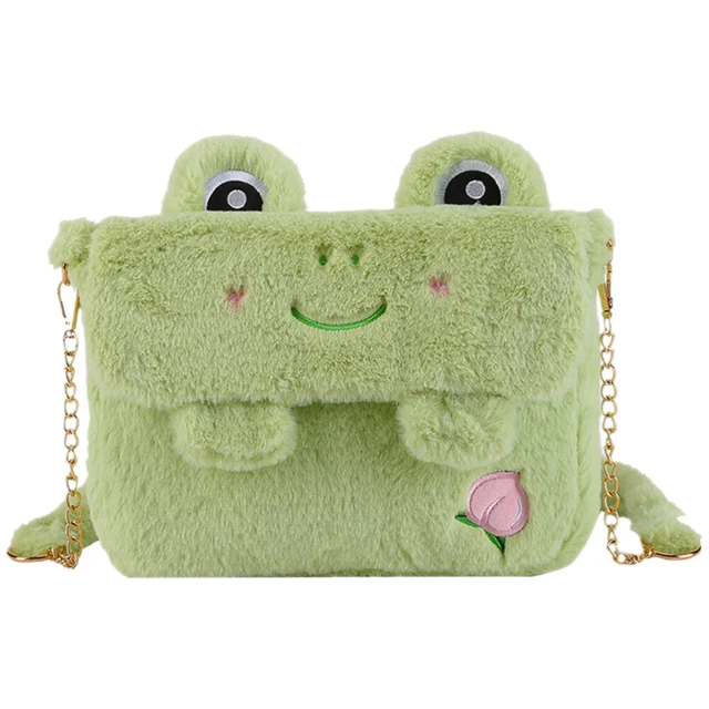Borsa A Tracolla Per Bambine In Peluche Arcobaleno – Con Pompon E Collana – 22x16 Cm