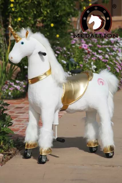 MEDALLION - Ride On Rocking Walking Horse Pony For 5 - 12 Years Old GOLD UNICORN