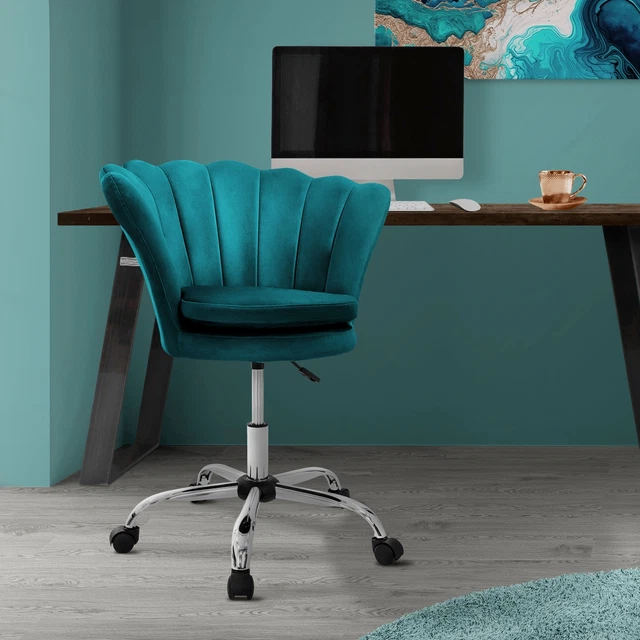 Chaise Bureau Velours élégante Réglable En Hauteur - Fauteuil Coiffeuse Ou Bureau Pour Femme | Charge 180kg, Pied Métallique, Pivotante 360°