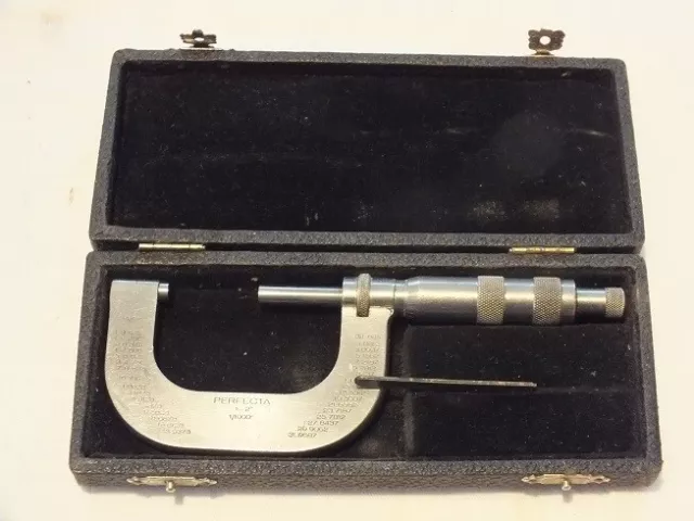 Vintage Perfecta Germany Micrometer 1"-2"  1/1000 in case with spanner.
