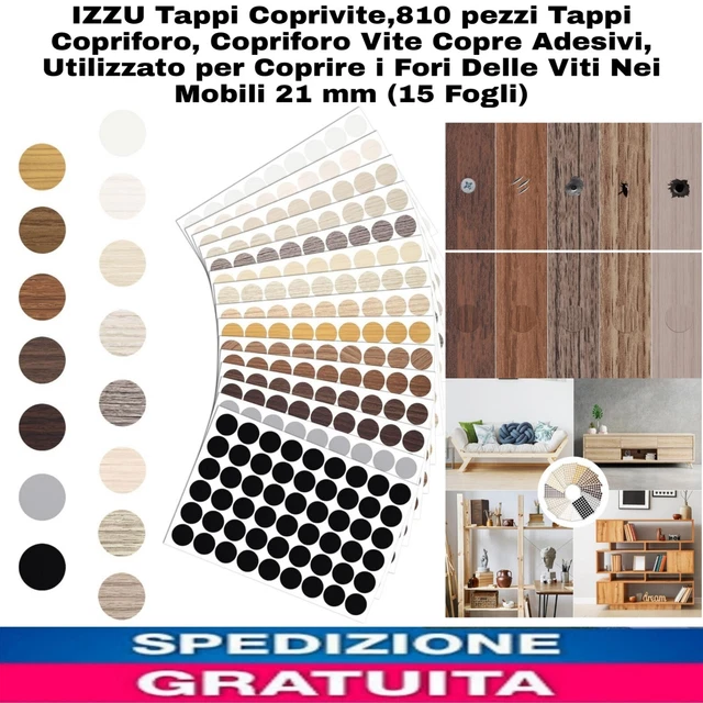 810 Tappi Coprivite Per Mobili - 21 Mm, 15 Colori, Adesivi Autoadesivi - Foto 2