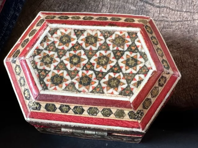 Old Persian Inlaid Box with Red Velvet Lining …beautiful collection and display