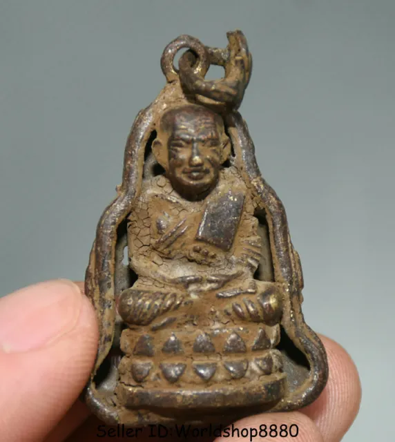 1.6" Antique Old Tibet Buddhism Bronze Lama Guru Master Buddha Statue Pendant