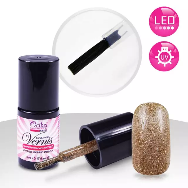 Ocibel France - Vernis Semi Permanent UV / LED 5ml Pailleté Or Manucure Ongles N