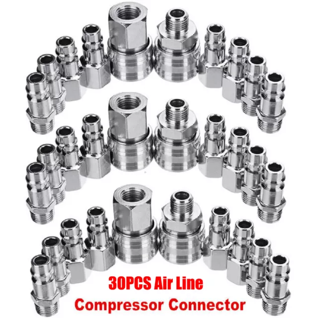 30PCS Euro Air Line Hose Fitting Connector Quick Release 1/4'' BSP Male Female