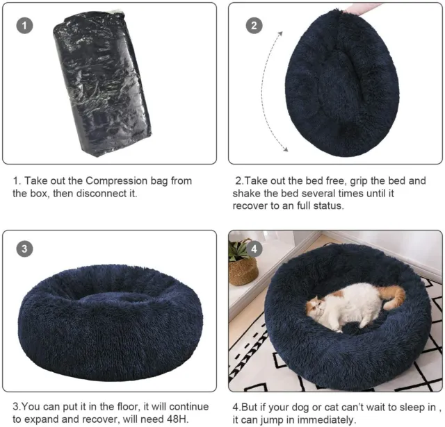 Soft Calming  Dog Bed Cat Bed  Small Medium Large Dogs - Round Donut Washable 9