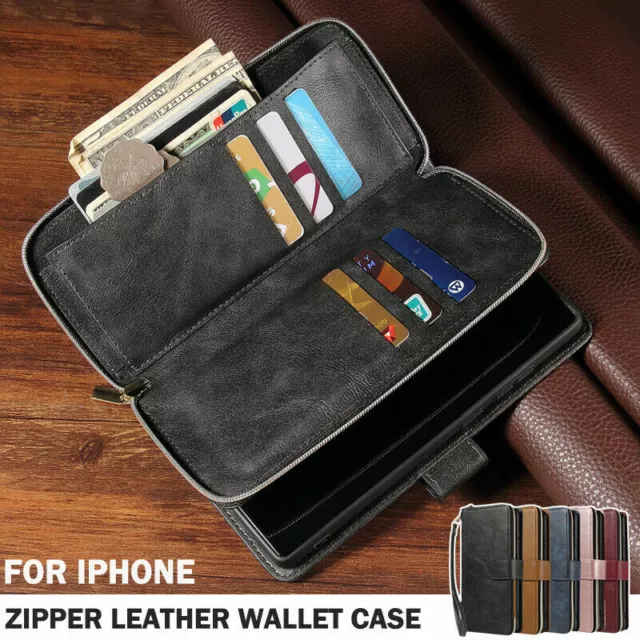 Zip Coin Purse Card Flip Leather Wallet Case For iPhone12 7 8 Plus 15 Pro Max 14