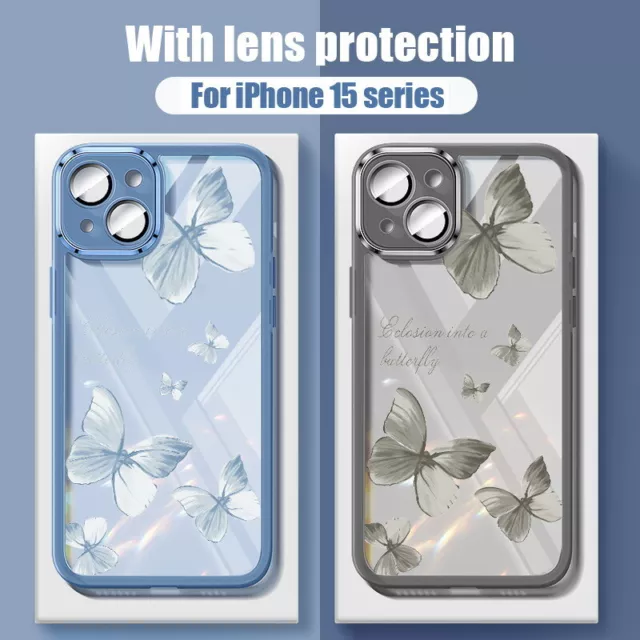 For iPhone 15 Pro Max 14 13 12 11 Butterfly Clear Glossy Soft Phone Case Cover 2