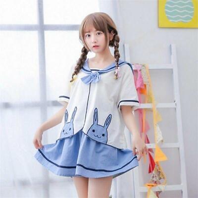 Fashion Loose Summer Preppy Dress Lolita Girl Animal Embroidery Top+Skirt Suit N