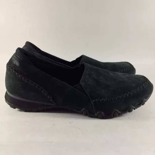 Skechers relaxed fit bikers womens shoes suede leather loafers black size 8