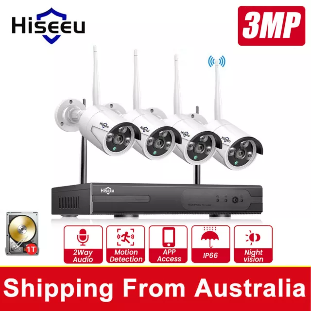 Hiseeu 8CH NVR W/ Cameras Two Way Audio Wireless Wifi 3MP CCTV System Kit W/HDD