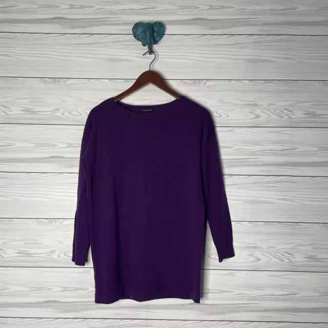 Eileen Fisher 100% Merino Wool Royal Purple Pullover Sweater Top Petite S/M