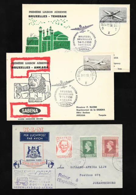 Poste Aerienne Airmail Cover Belgique Nederland 1958 1946  / 3 L
