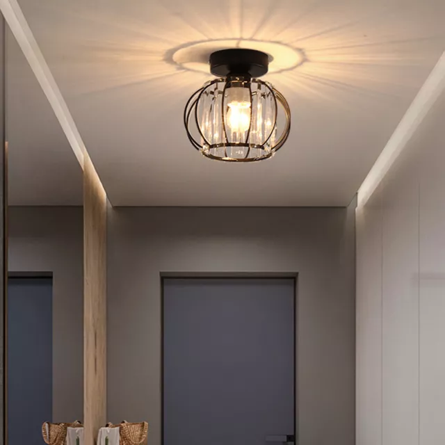 Modern Black Ceiling Light Fixture Small Crystal Chandelier Indoor Lighting E27