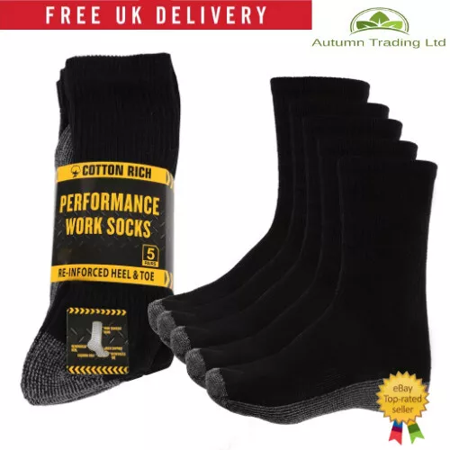 Mens Black Big Foot Size Reinforced Padded Thick Warm Work Boot Socks Size 11-14